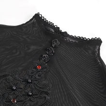 Load image into Gallery viewer, ETT025 mesh horizontal neck sheer lace lantern sleeve gothic women top with red diamond
