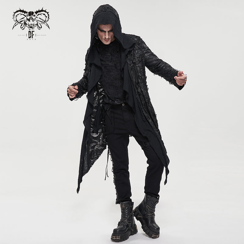 CT177 Decadent Gothic Cross Ragged Knit Men's Hooded Jacket