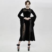 Load image into Gallery viewer, ESKT026 flocking pattern trumpet sleeve sexy ladies gothic party fitted velvet dress
