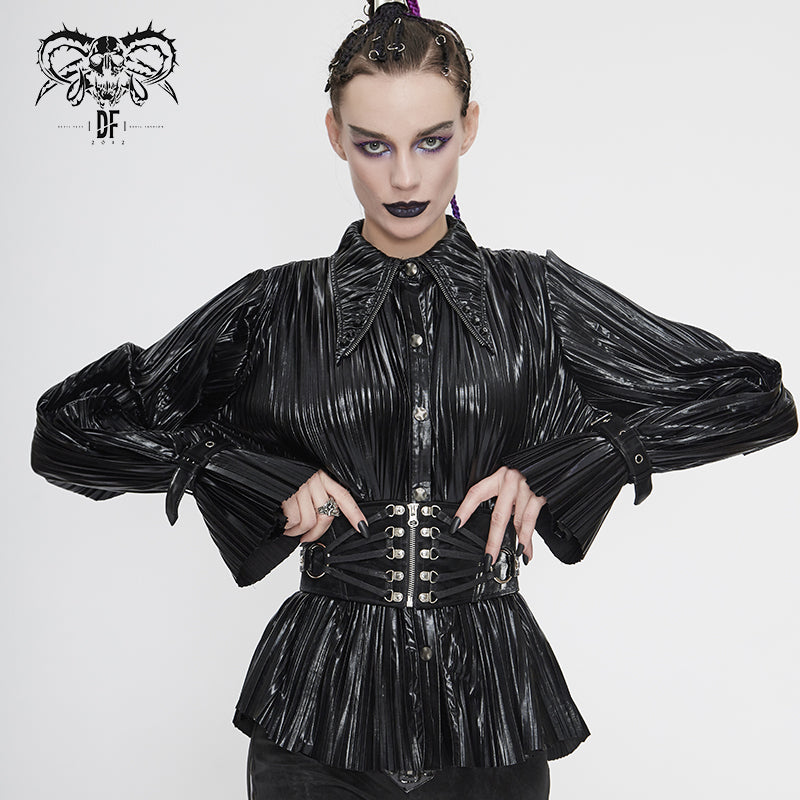 SHT05501 Cyberpunk bright black pleated blouse