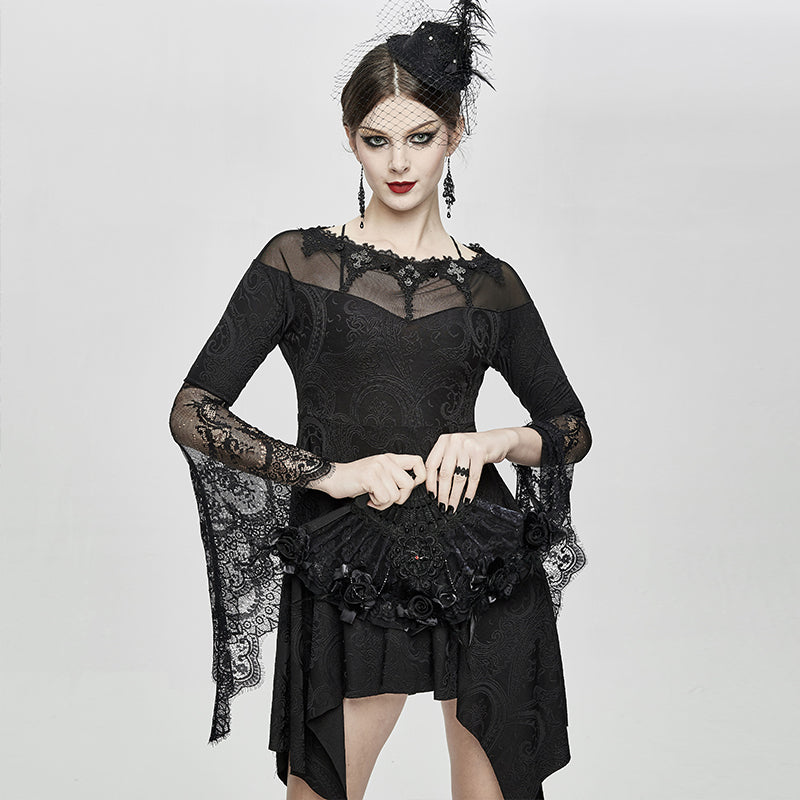 ESKT029 party horn sleeves off shoulder dark fringe stretchy knitted sexy ladies lace dress