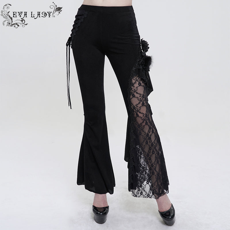 EPT01101 Black Asymmetric Dark Pattern Flare Pants