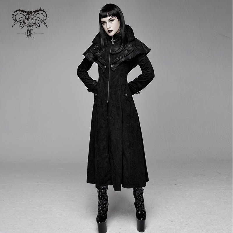 CT135 big shawl collar hand embroidered women zipper up gothic long coat