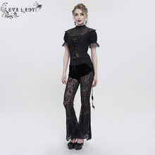 Load image into Gallery viewer, ept012 Fake two-piece flocked mesh flared pants
