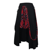 Load image into Gallery viewer, SKT082 daily life young girls fake 2 pieces black and red Scottish plaid overskirt with adjust loops
