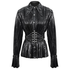 Load image into Gallery viewer, SHT05501 Cyberpunk bright black pleated blouse
