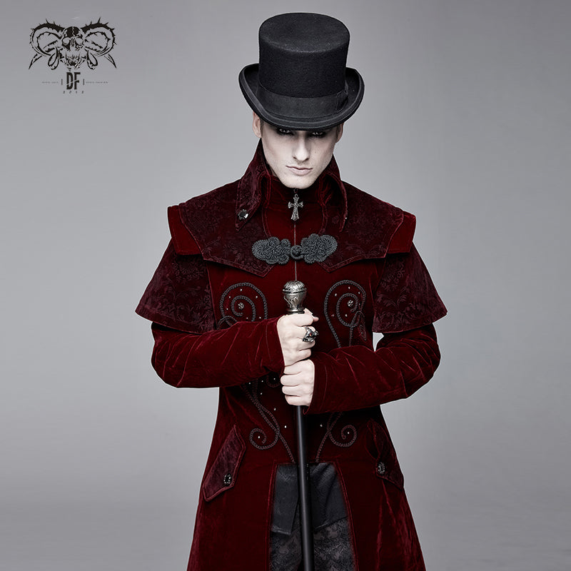 CT13402 Gorgeous gentlemen stand collar red gothic velveteen coat