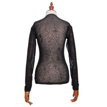 Load image into Gallery viewer, TT002 elastic Spider web round collar knitted sexy transparent back women thin T-shirt
