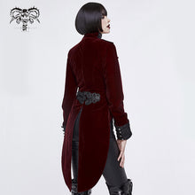 Load image into Gallery viewer, CT119 Black and red gothic embroidered women velveteen swallowtail coat
