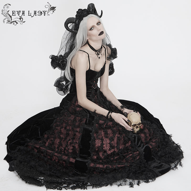 ESKT032 Burgundy Gothic Sling Dress