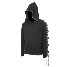 Load image into Gallery viewer, SR008 darkness asymmetrical sleeves designer men punk hooded sweater with loops
