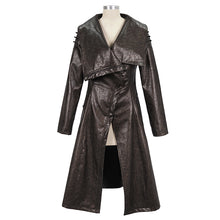 Load image into Gallery viewer, CT17902 punk women winter brown puff big collar long leather coat

