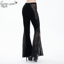 Load image into Gallery viewer, EPT009 stage see-through side laced up velvet flared black women gothic trousers
