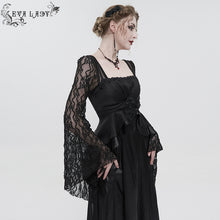 Load image into Gallery viewer, ESKT03701 Black Satin Lace Long Sleeve Gown Dress
