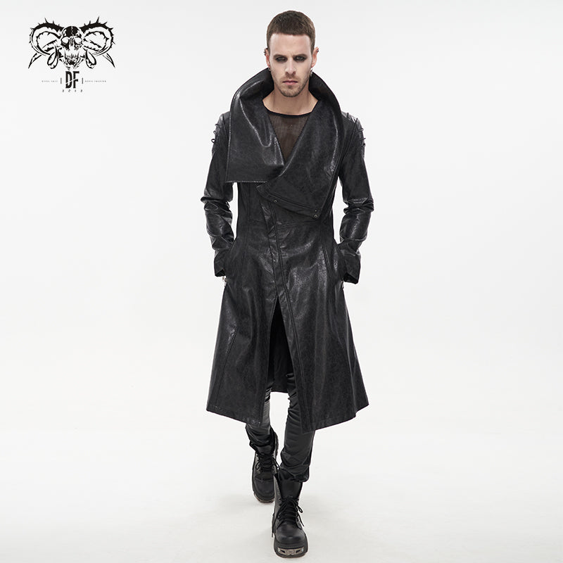 ct18001 Black-grey puff big-collar long leather coat