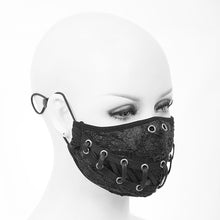 Load image into Gallery viewer, MK024 Torn mouth pattern ribbons lace up punk black cloth mask
