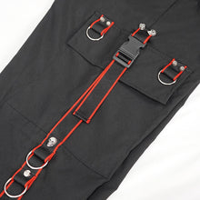 Load image into Gallery viewer, PT180 brand new arrival red straps elastic waistband contrast color women punk cargo pants with side pockets
