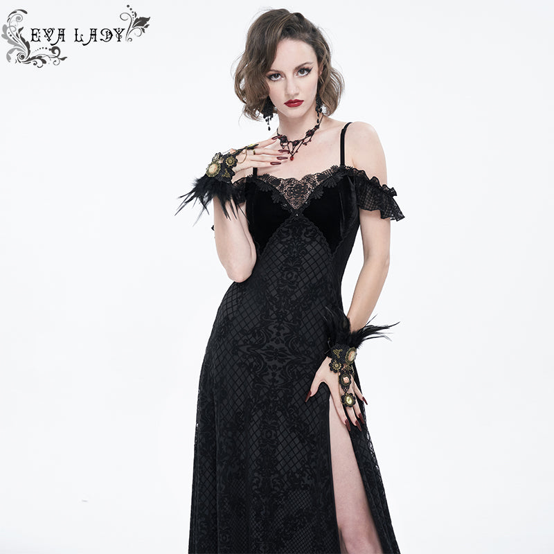 ESKT036 sexy ladies horizontal neck high slit gothic party slip dress –  Devil Fashion Official