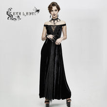 Load image into Gallery viewer, ESKT027 Gothic party Queen velvet flat shouders lace up deep V chest slim sexy long dress
