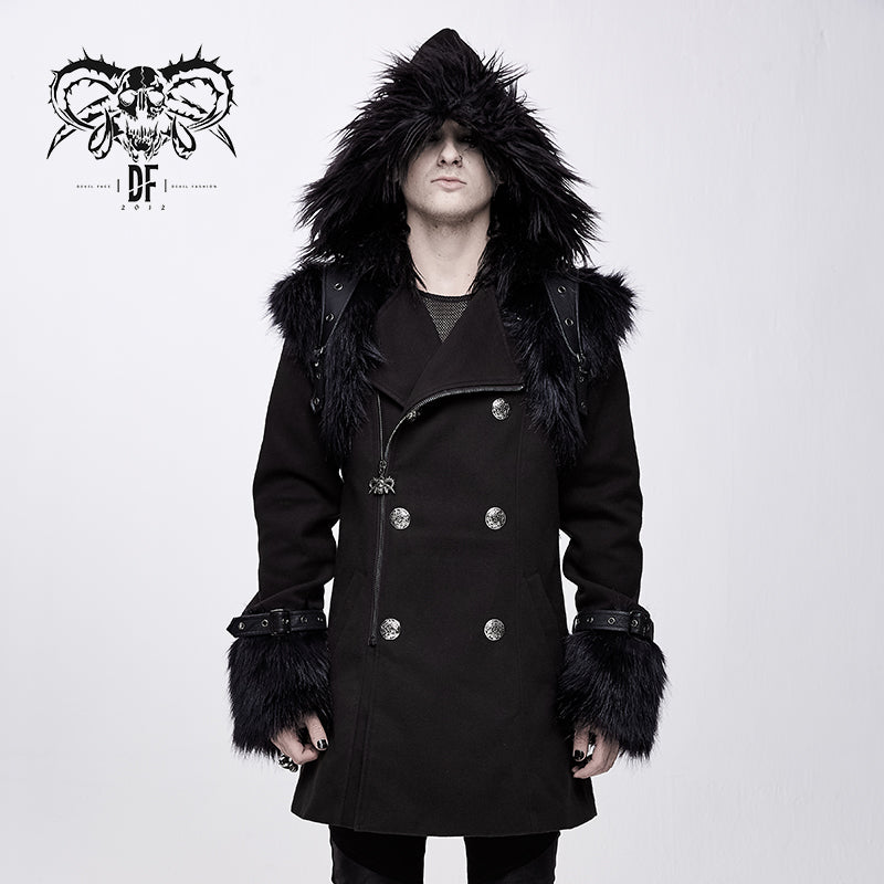 CT129 winter men cape collar punk long coat with fur