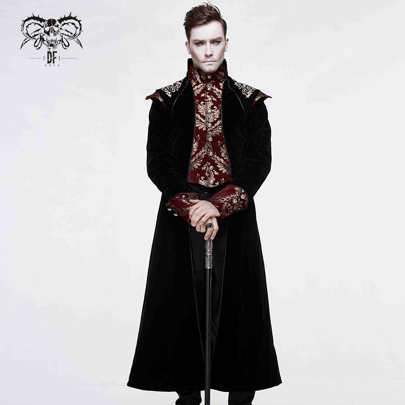 CT11801 Gothic jacquard black stand collar embroidery men long coat