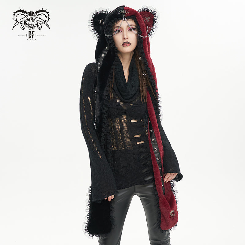 AS140 Black and red cat ears punk hooded scarf