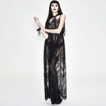 Load image into Gallery viewer, ESKT024S Mysterious Night transparent lace high waist sexy lingerie women halter long dress
