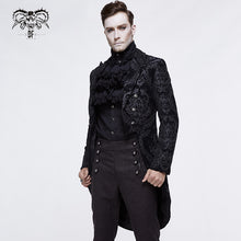 Load image into Gallery viewer, CT105 Gothic jacquard high-low men warm black dress coat with slit
