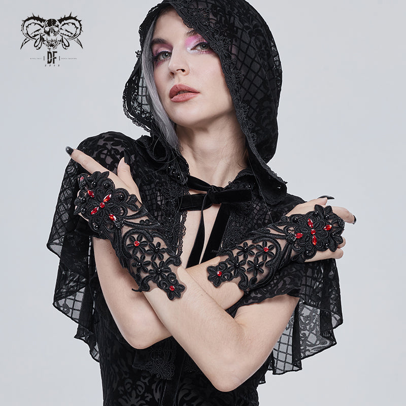 GE019 Gothic flower-shaped sleeves with diamonds