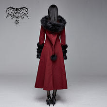 Load image into Gallery viewer, CT12602 daily life winter sexy women red gothic party woolen hooded long coat with fur
