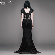 Load image into Gallery viewer, ESKT003 party rose embossed gothic velvet gown long half fishtail skirt
