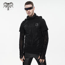 Load image into Gallery viewer, TT202 Men circuit diagram printed turtleneck face covered hooded t-shirt
