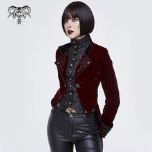 Load image into Gallery viewer, CT119 Black and red gothic embroidered women velveteen swallowtail coat
