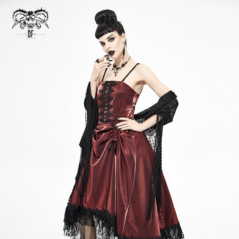 SKT11302 red Gothic tube top layered full dress