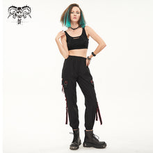 Load image into Gallery viewer, PT180 brand new arrival red straps elastic waistband contrast color women punk cargo pants with side pockets
