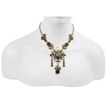 Load image into Gallery viewer, EAS006 Victoria ancient gold vintage distressed alloy necklace with jewel and pearls
