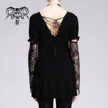 Load image into Gallery viewer, TT001 Gothic sexy women mid-length gothic patterned lace Modal T-shirt with necklace
