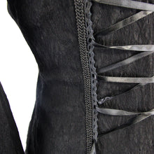 Load image into Gallery viewer, ESHT001 irregular hem lace triangular tassels jacquard sexy women long sleeves black blouse
