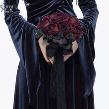 Load image into Gallery viewer, EAS013 handmade Gothic wedding red roses bridal bouquet with black ribbons and lace
