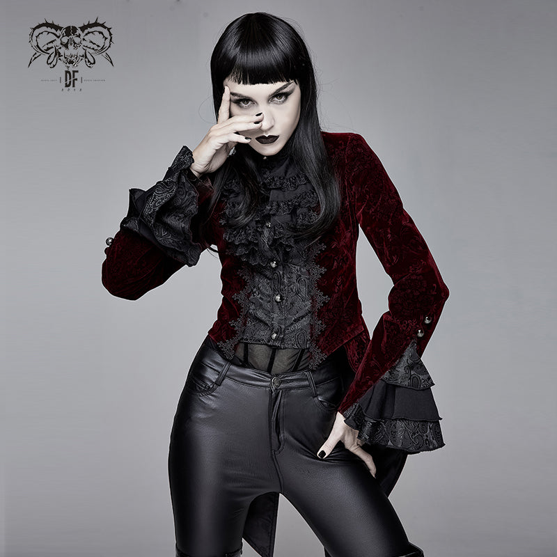 CT13302 Autumn red women gothic party Paisley jacquard velvet swallow-tailed jackets