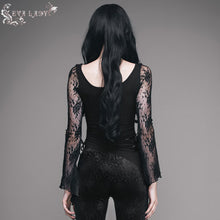 Load image into Gallery viewer, ETT001 Eva lady asymmetrical hem lace sleeves stretchy cotton sexy T-shirt

