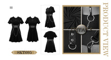 Load image into Gallery viewer, SKT095 daily life black women mesh waist pure cotton stretchy punk dress with chains
