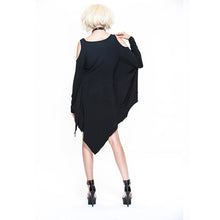 Load image into Gallery viewer, SKT038 daily life punk women black bat sleeve off-the-shoulder modal dress
