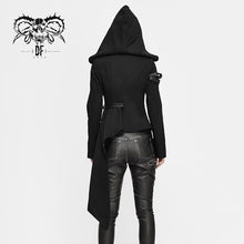 Load image into Gallery viewer, CT157 asymmetrical women black zipper up punk hooded jacket

