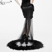 Load image into Gallery viewer, ESKT009 feather floor length gown sexy ladies elastic satin half fishtail skirt with flower
