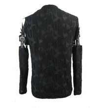 Load image into Gallery viewer, TT097 daily punk leather spliced irregular detachable sleeve lace up men T-shirt
