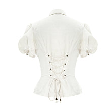 Load image into Gallery viewer, SHT044 Summer Steampunk short puff sleeve women cotton and linen tying white blouse
