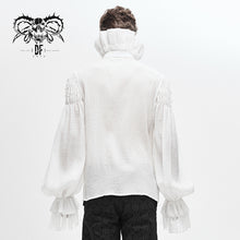 Load image into Gallery viewer, SHT05002 Gothic lace cuff high collar pleated chiffon white men shirts with flounces necktie
