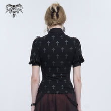 Load image into Gallery viewer, TT22201 Black Cross pattern Printed Short Sleeve T-Shirt
