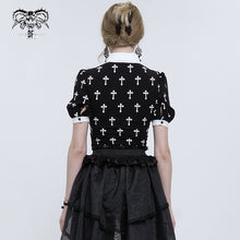 Load image into Gallery viewer, TT22202 Black And White Cross pattern Printed Short Sleeve T-Shirt

